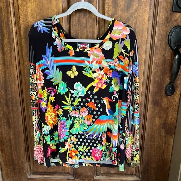 Johnny Was Pink and Yellow Graphic Blouse - Picture 1 of 4